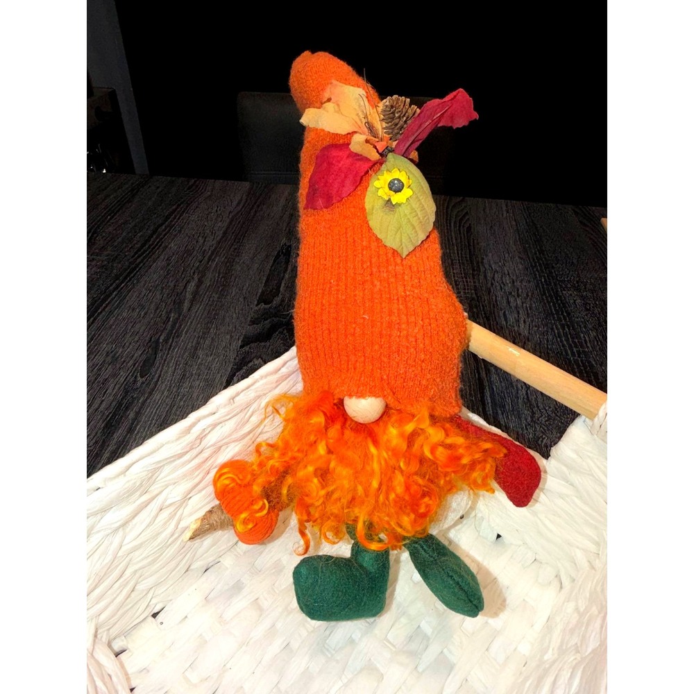 Handmade Fall Gnome – Orange Knit Hat, Curly Beard, Green Boots‎
